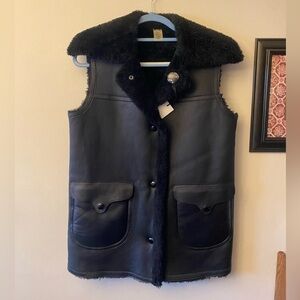 Coach Black Lamb Leather Shearling Reversible Vest 🆕